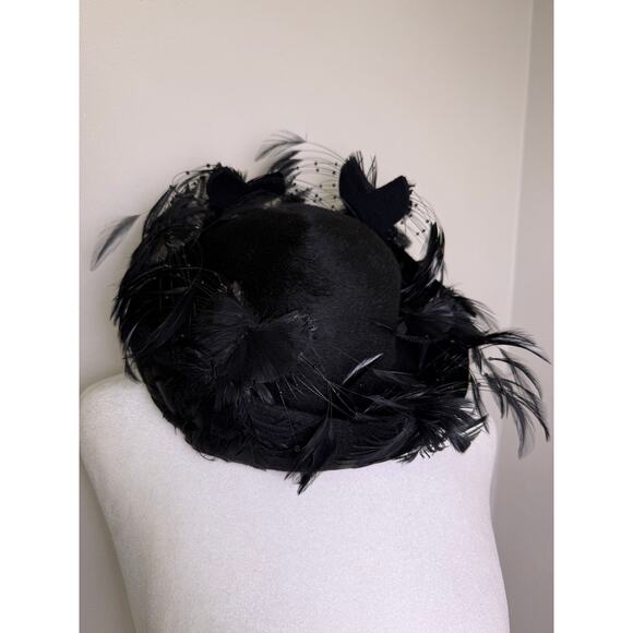 Vintage Jack McConnell Black Feather Pillbox Hat Fascinator Italy main image 9